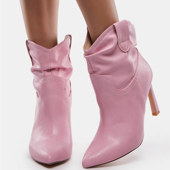 Pink Scrunch Ankle Booties Heels - Picture 2 of 16